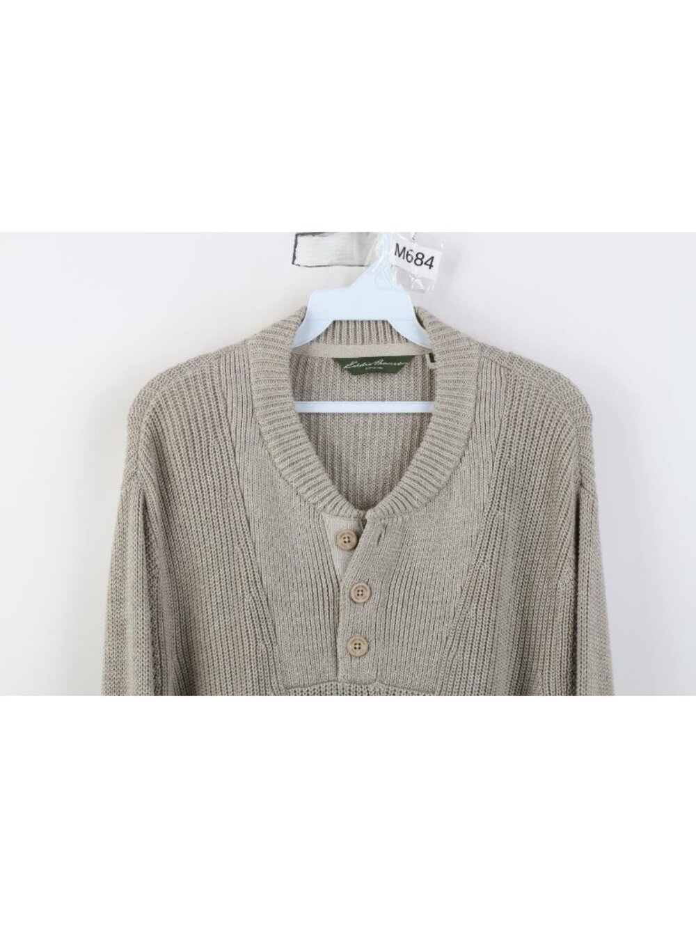 Vintage Eddie Bauer Mens XLT Blank Chunky Commando Ribbed Knit Henley Sweater - Picture 2 of 15